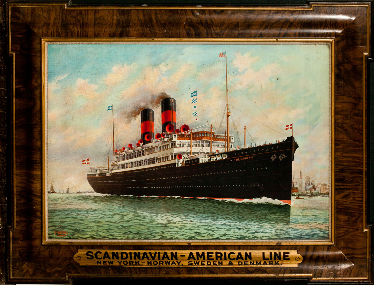 Scandinavian - American Line, Original Tin Cruise Ship Sign