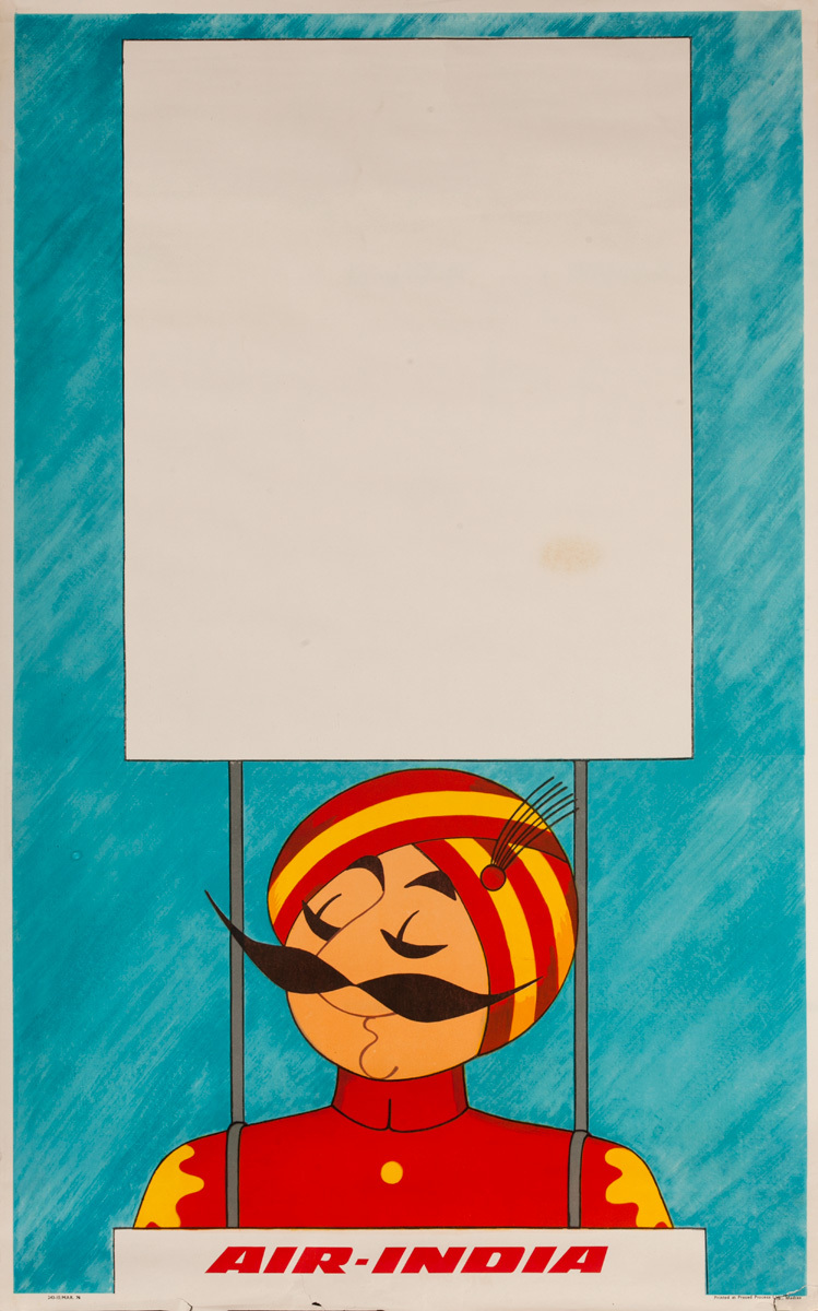 Original Air India Travel Poster Maharajah With Sign