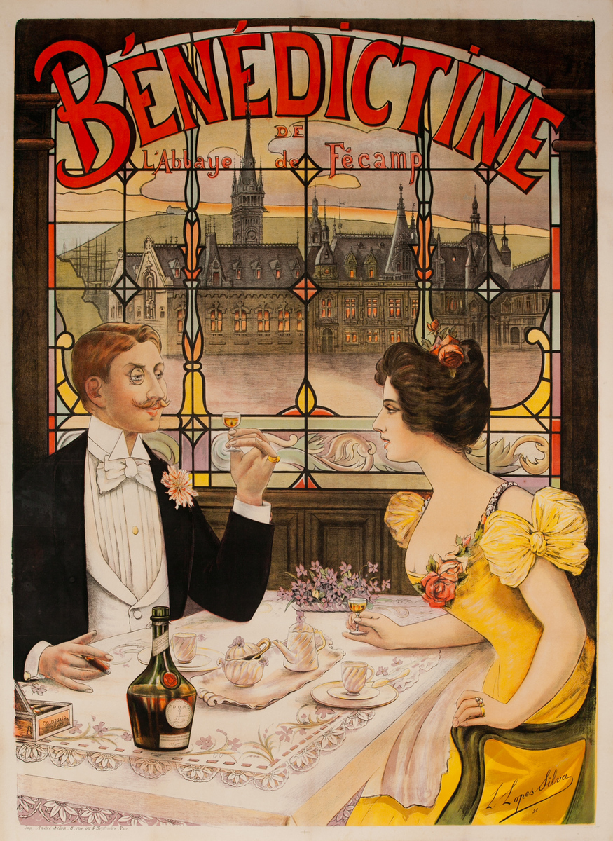 Original French Art Nouveau Benedictine de L'Abbaye de Fécamp, Advertising Poster