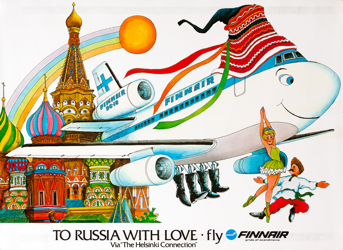 Original Finnair Travel Poster, To Russia With Love