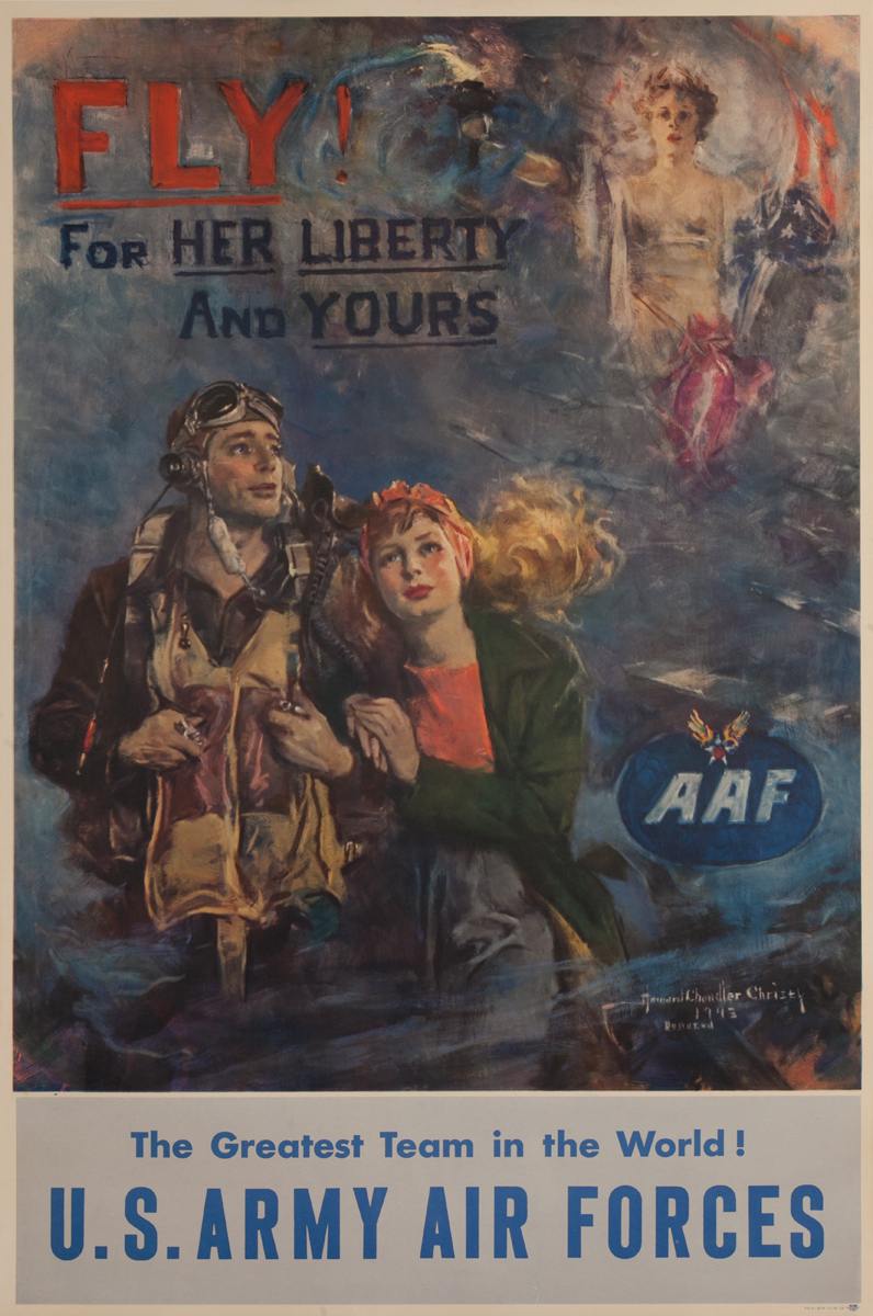 Fly For Her Liberty and Yours, Original U.S. Army Air Force Recruiting Poster
