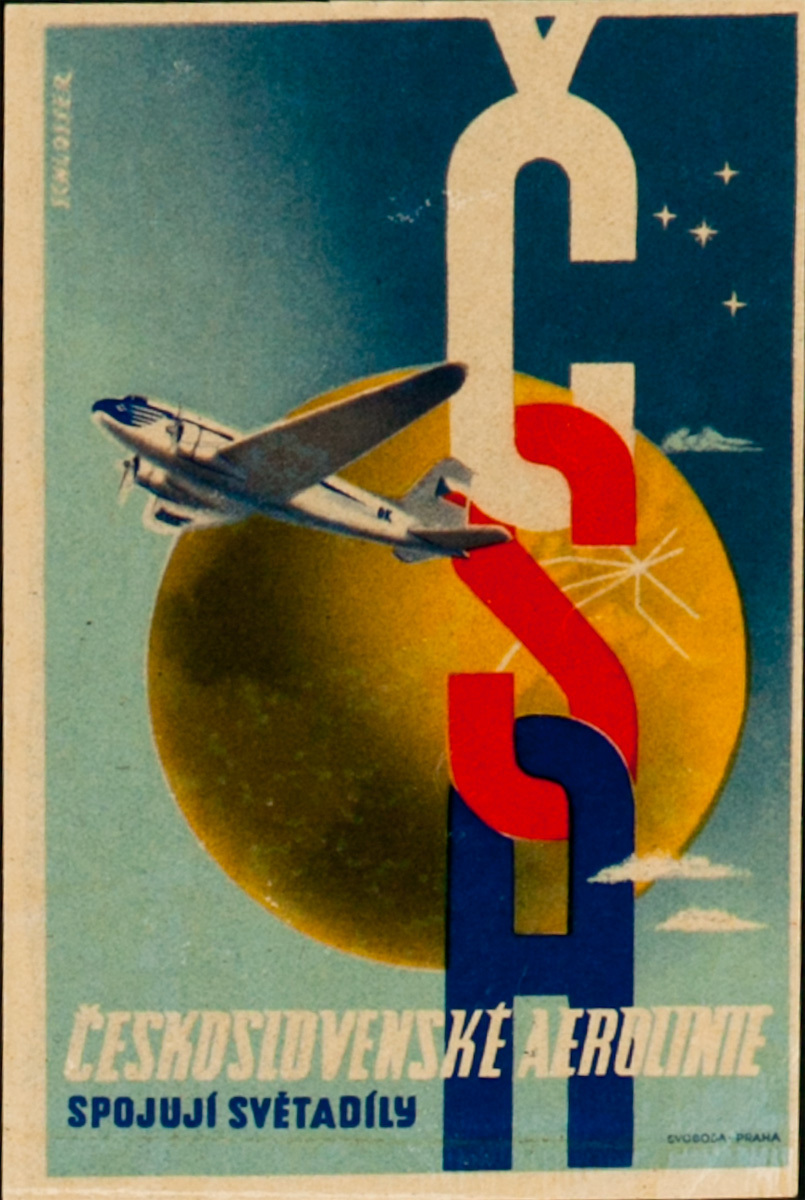 Original CSA Czechoslovakia Airways Luggage Label, Linked letters
