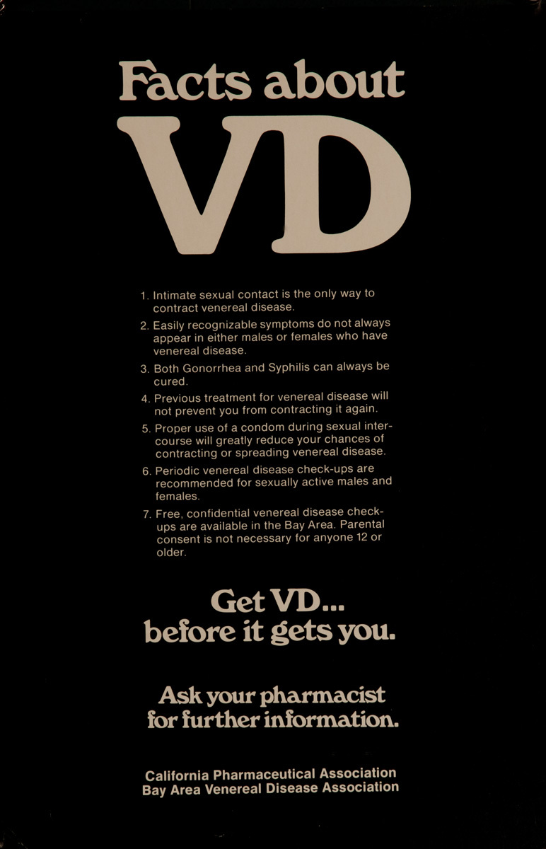 Original California Pharmaceutical Association California Venereal Disease Health Poster Facts About VD
