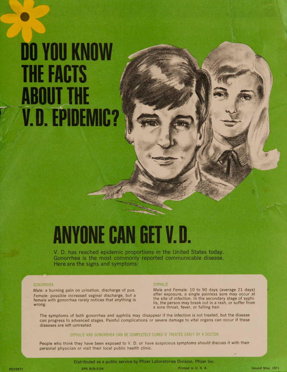Do You Know The Facts About the V.D Epidemic - Anyone Can Get V.D., Original Pfizer Inc,  Public Health Venereal Disease Poster