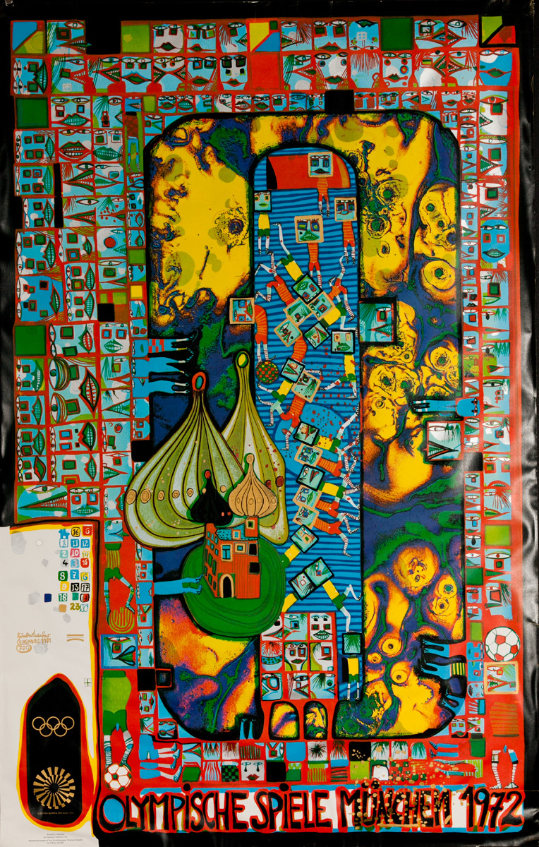 Original 1972 Munich Olympics Poster Hundertwasser