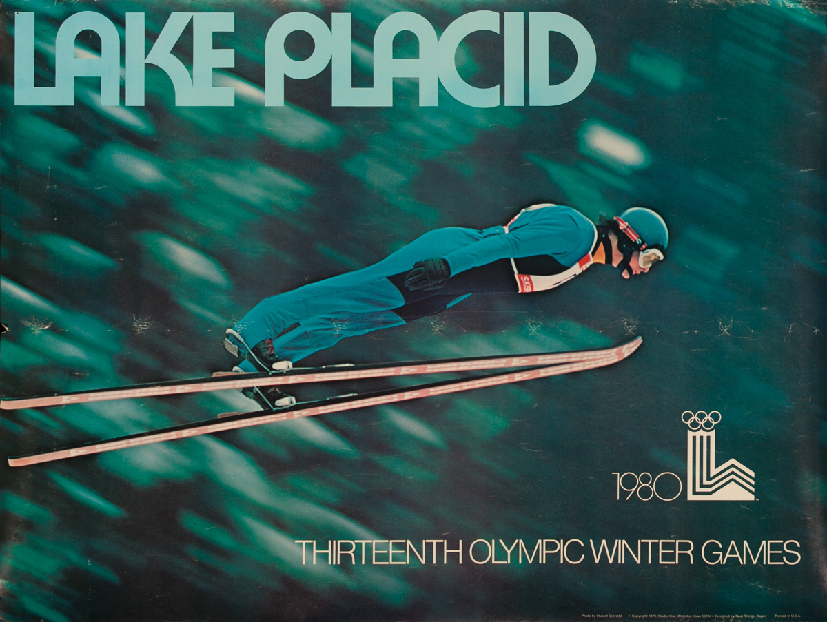 Original 1980 Lake Placid Olympic Poster Ski Jumper