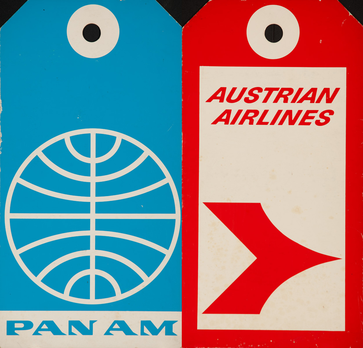 Original 2 Sided Travel Agency Advertising Display Card Poster Pan Am and Austrian Air