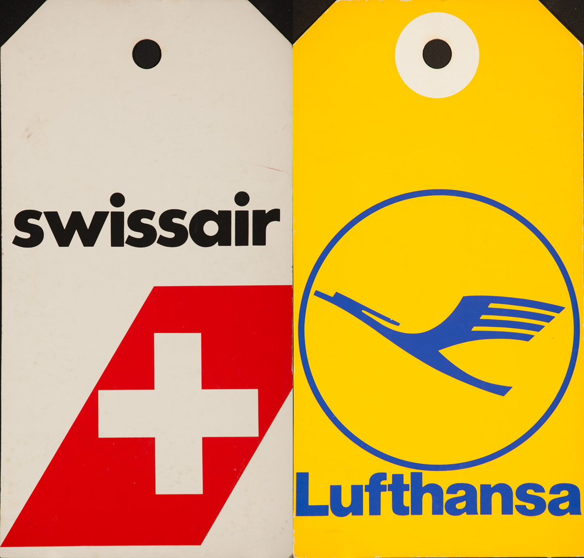 Original 2 Sided Travel Agency Advertising Display Card Poster Swissair and Lufthansa