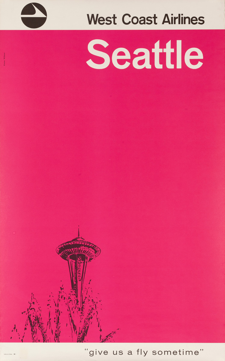 West Coast Airlines Original Travel Poster Seattle, Give us a Fly Sometimes, Space Needle
