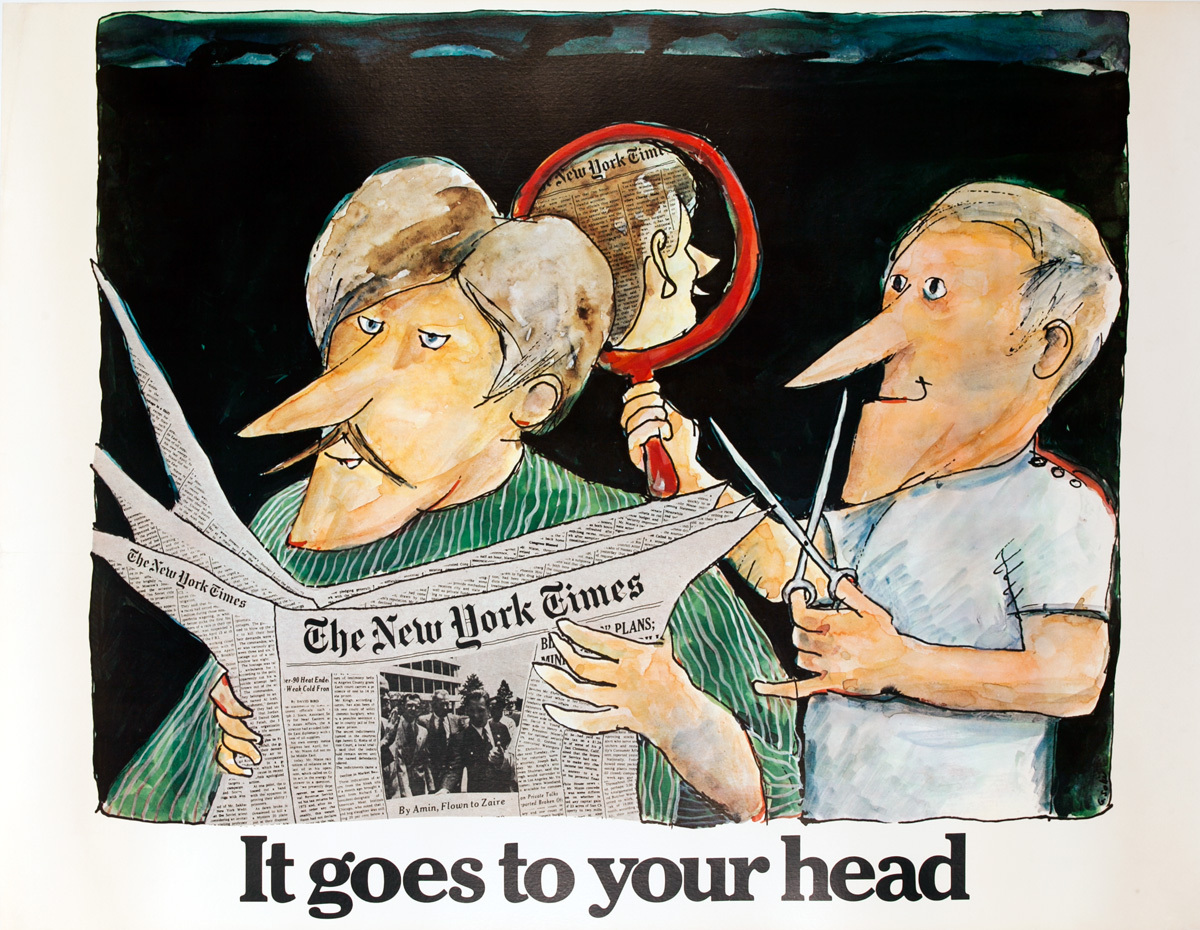 The New York Times -It Goes to Your Head, Original American Advertising Poster, Barber
