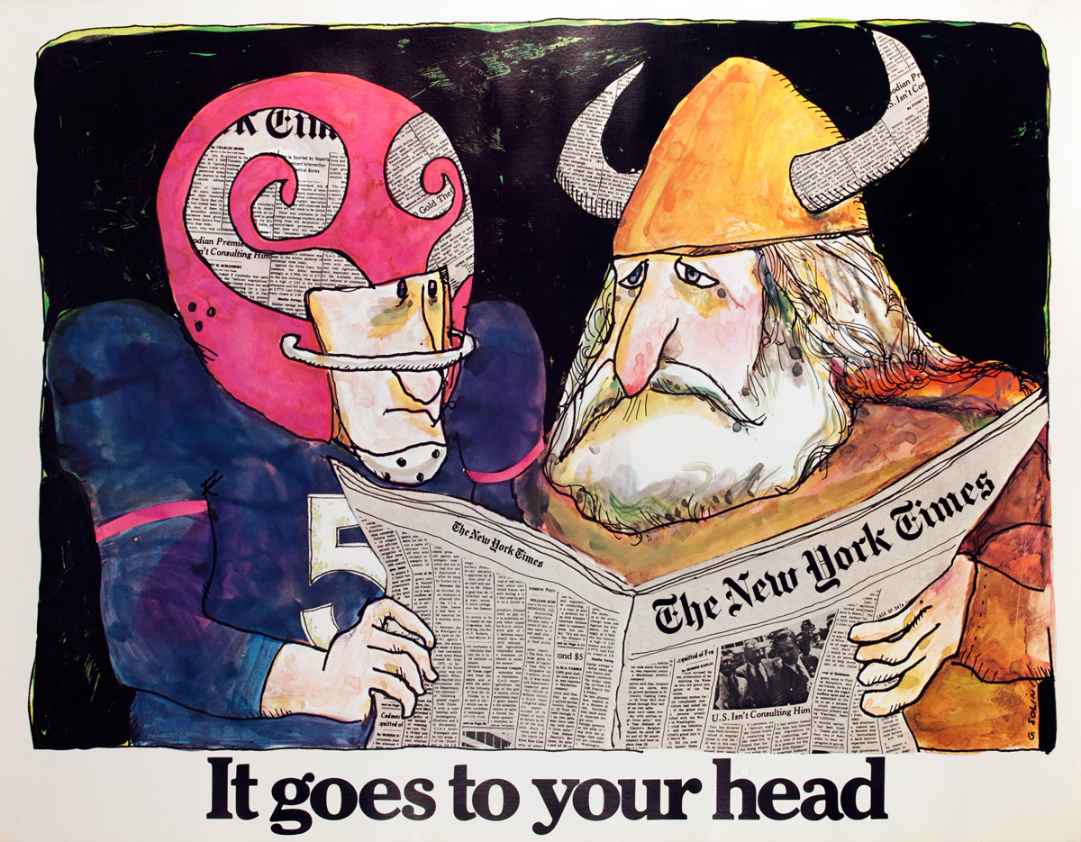 The New York Times -It Goes to Your Head, Original American Advertising Poster, Football Viking