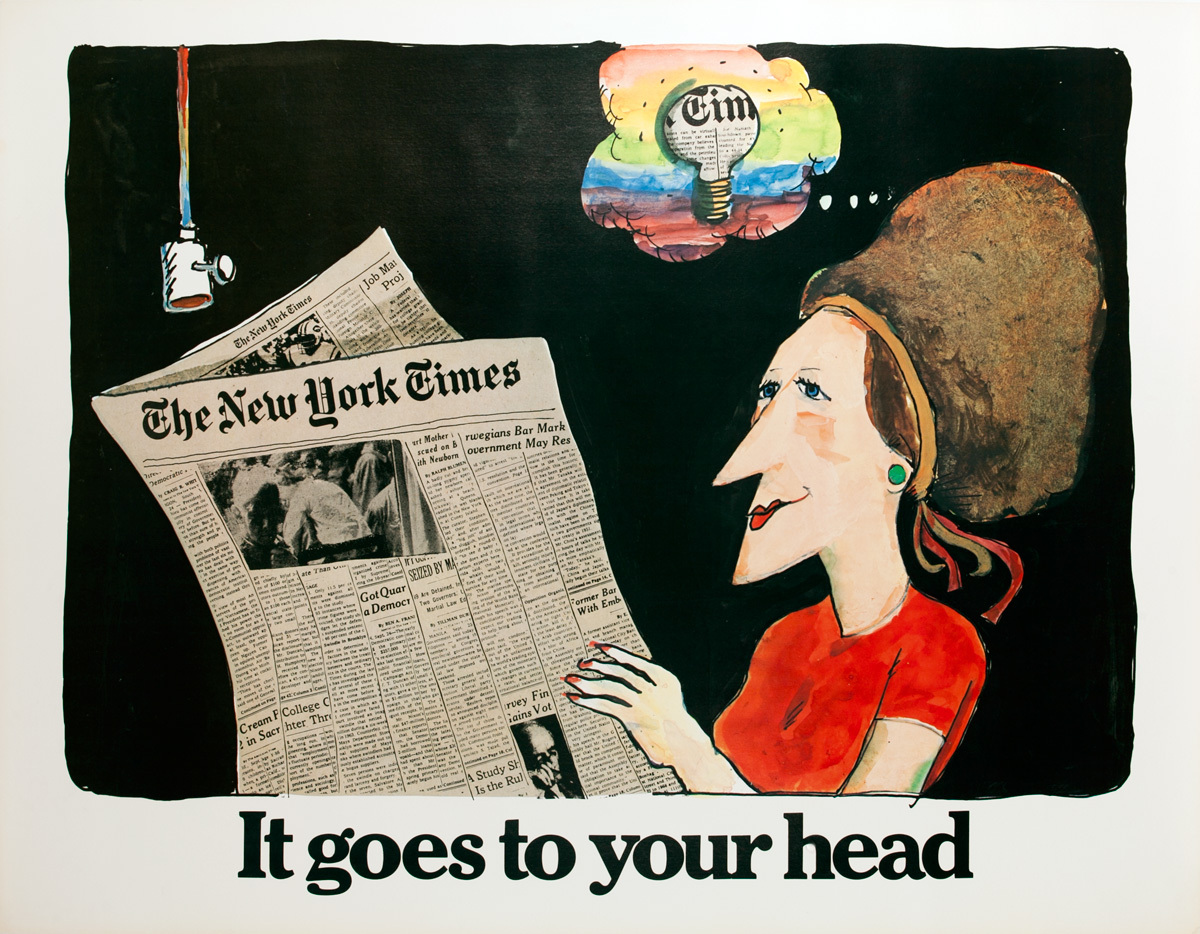 The New York Times -It Goes to Your Head, Original American Advertising Poster, Lightbulb