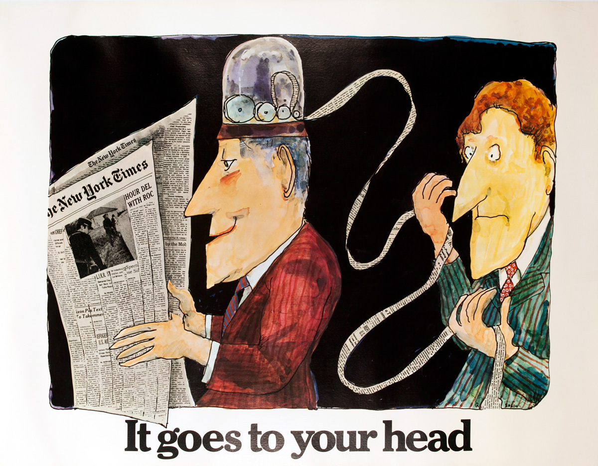 The New York Times -It Goes to Your Head, Original American Advertising Poster, Stock Ticker Tape