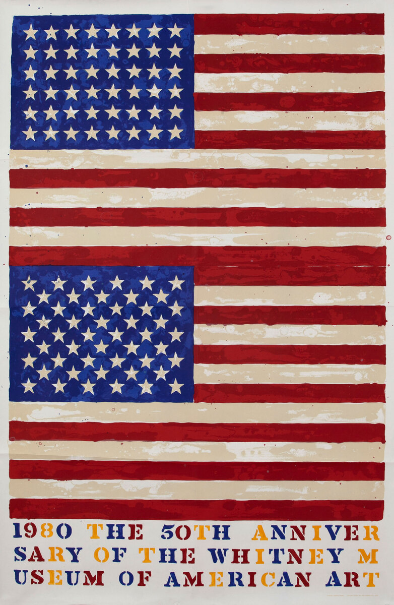 Original Jasper Johns Whitney Museum Show Vintage Poster Double Flag