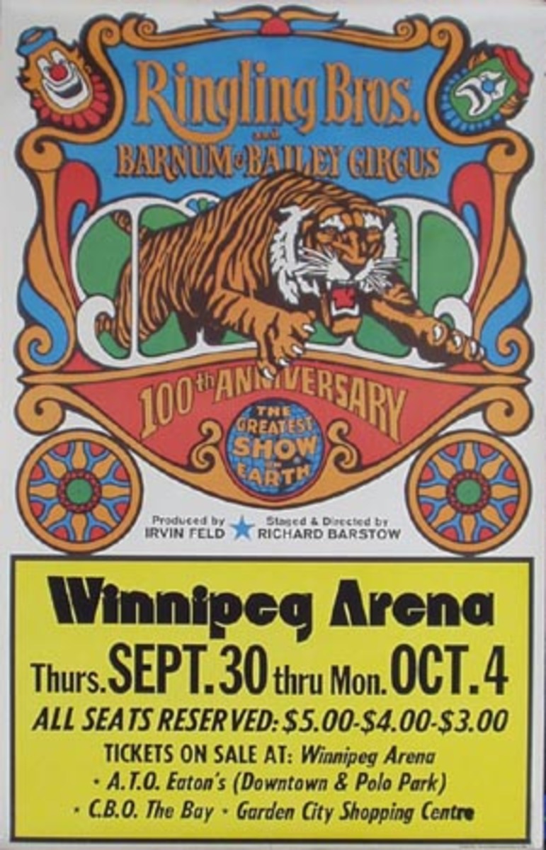 Original 1970 RBBB Circus Vintage Poster tiger cage