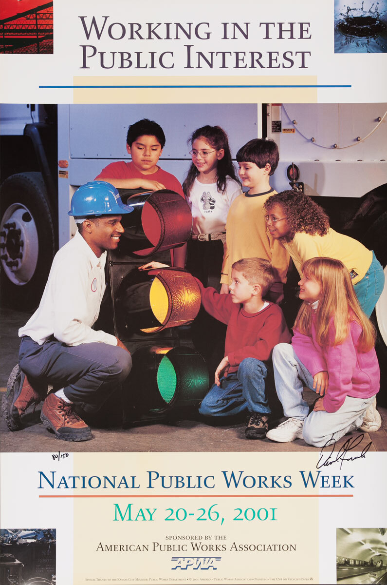Original Public Works Week Poster, Kids with Traffic Light