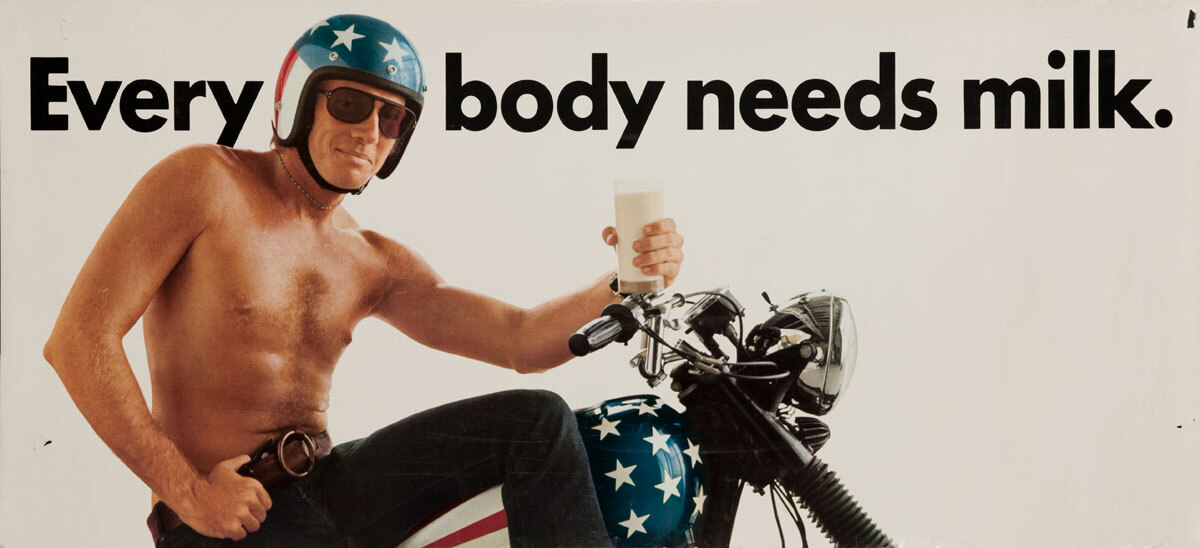 Every Body Needs Milk Original California Milk Advisory Board Poster, motorcycle