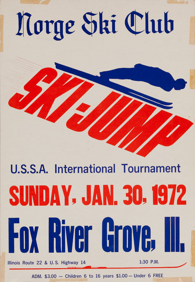 Norge Ski Club, Fox River Grove, Original Ski Jump Poster, 1972