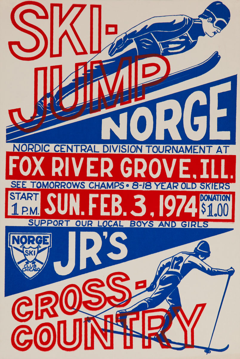 Norge Ski Club, Fox River Grove, Original Ski Jump Poster,  1974