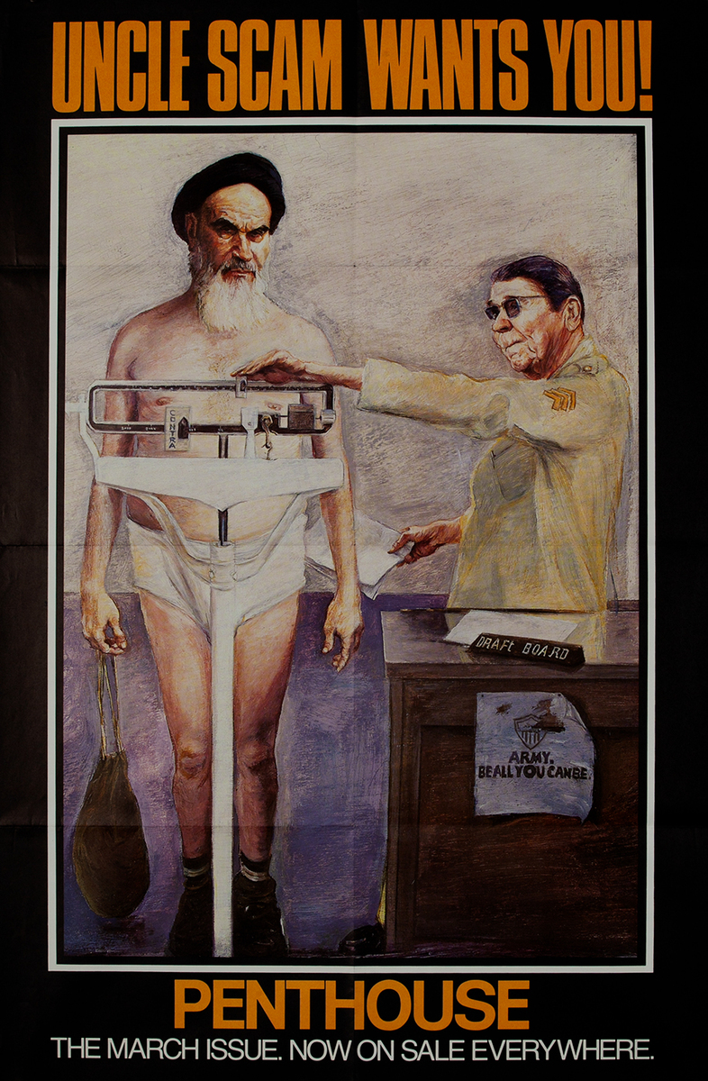 Ayatollah Khomeini & Ronald Reagan Original Penthouse Magazine Subway Poster