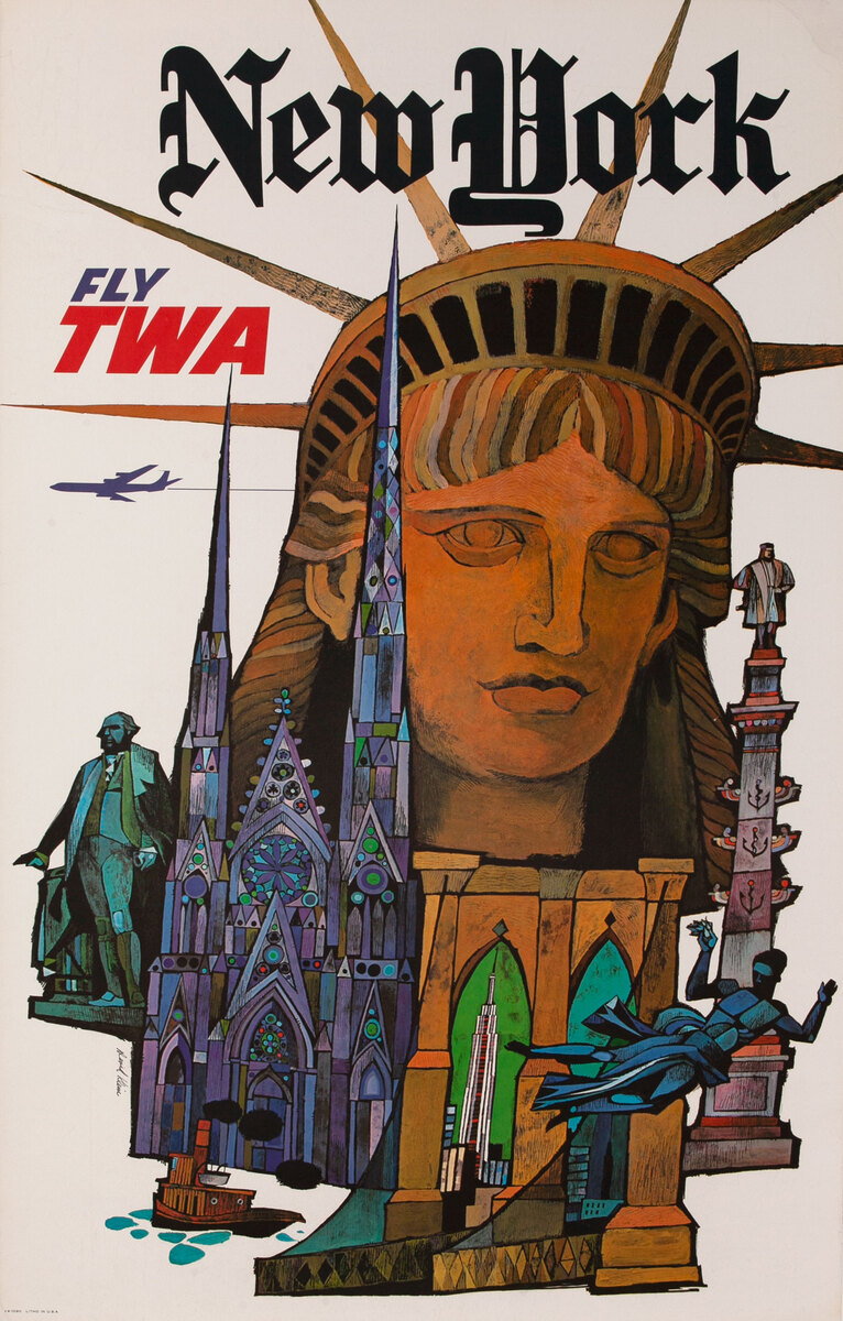 New York Fly TWA, Original Airline Travel Poster