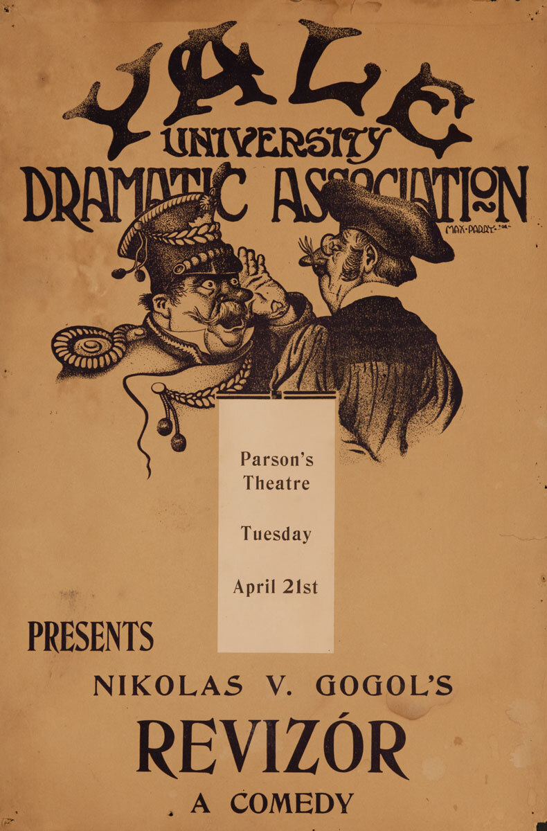 Yale University Dramatic Association Poster, Nikolas V. Gogol's Revizor