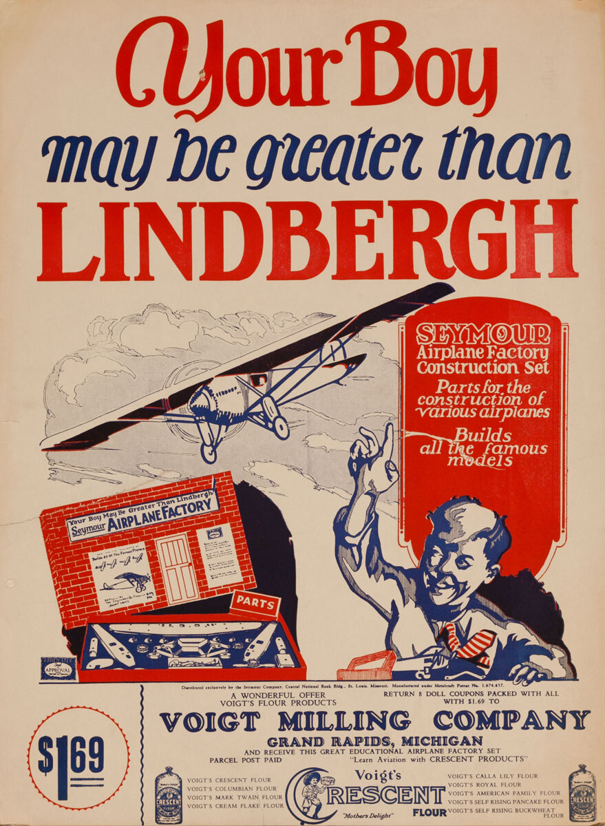 Your Boy May Be Greater Than Lindbergh, Original American Model Airplane Kit Advertising Poster
