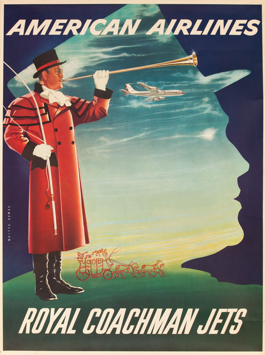 American Airlines Royal Coachman Jets, Original Travel Poster Silhouette 