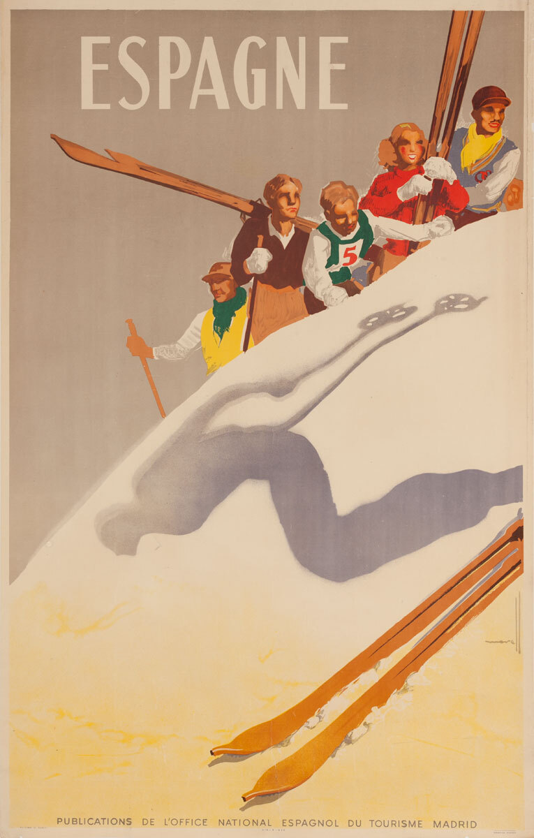 Espagne Spain Original Spanish Travel Poster Skier Silhouette