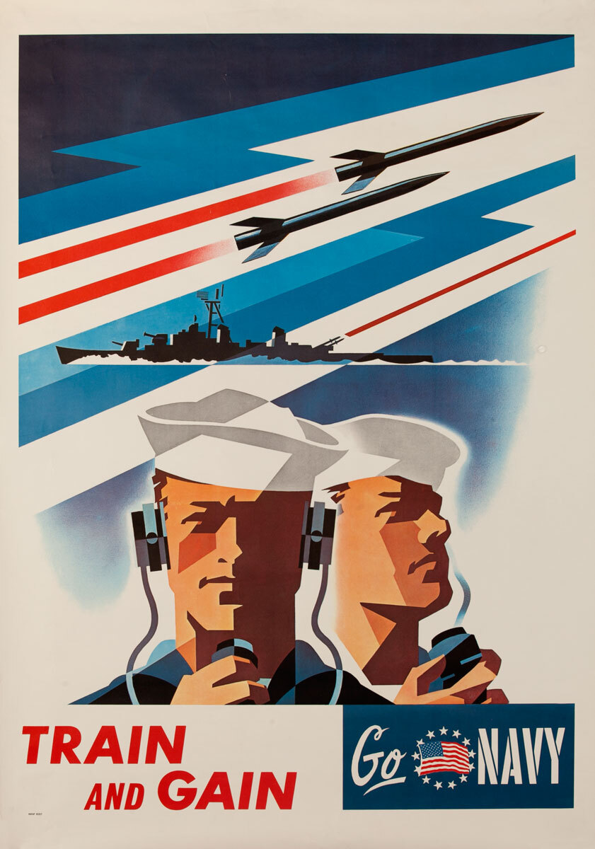 Train and Gain Go Navy Original Vietnam War Era American Recruiting Poster