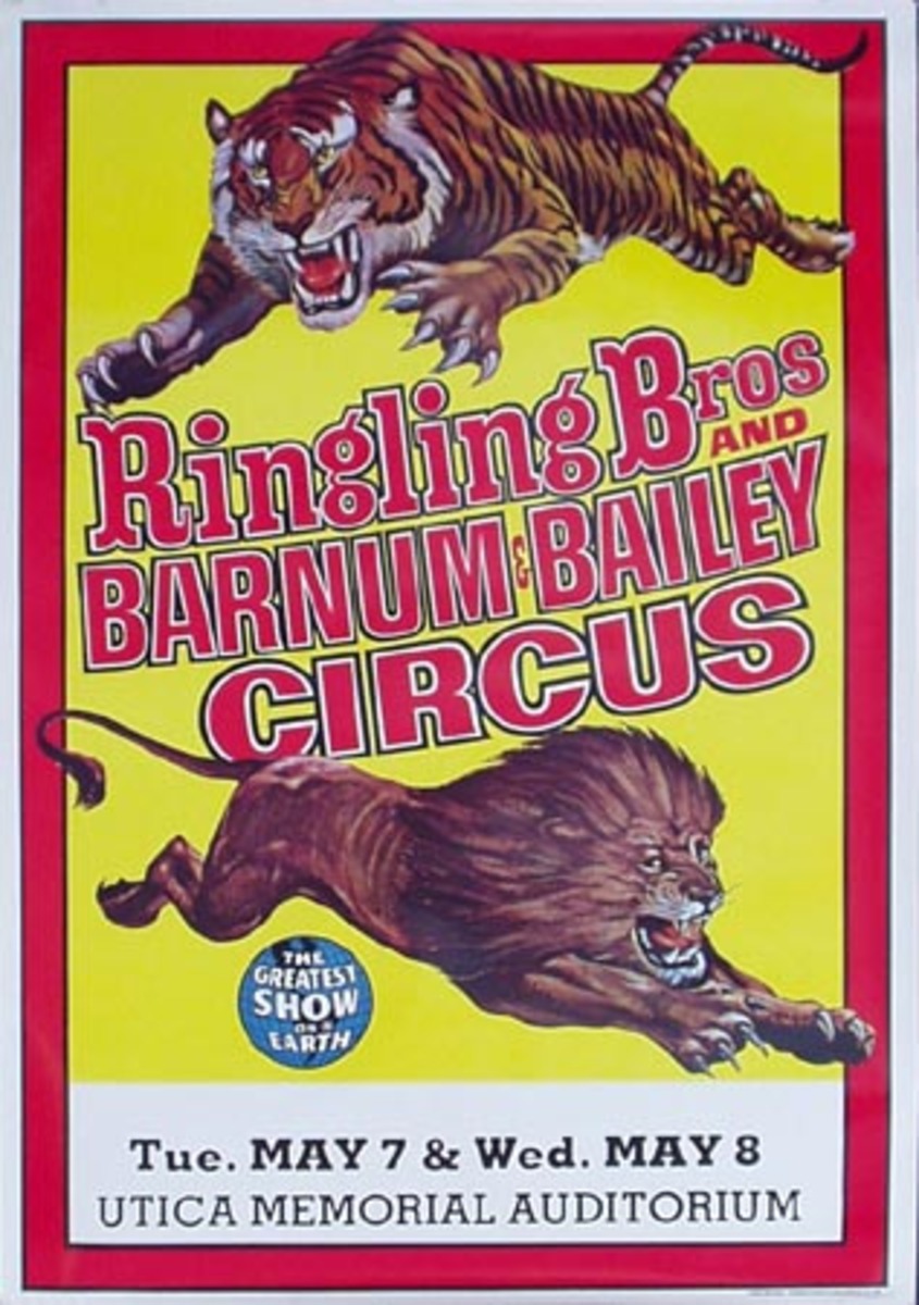 Original 1973 RBBB Circus Vintage Poster Lion and Tiger