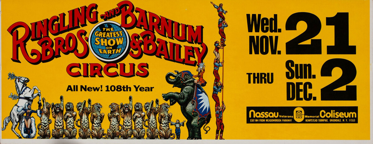 Ringling Brothers Barnum Baily Circus 108th Year Subway Card Advertising Poster