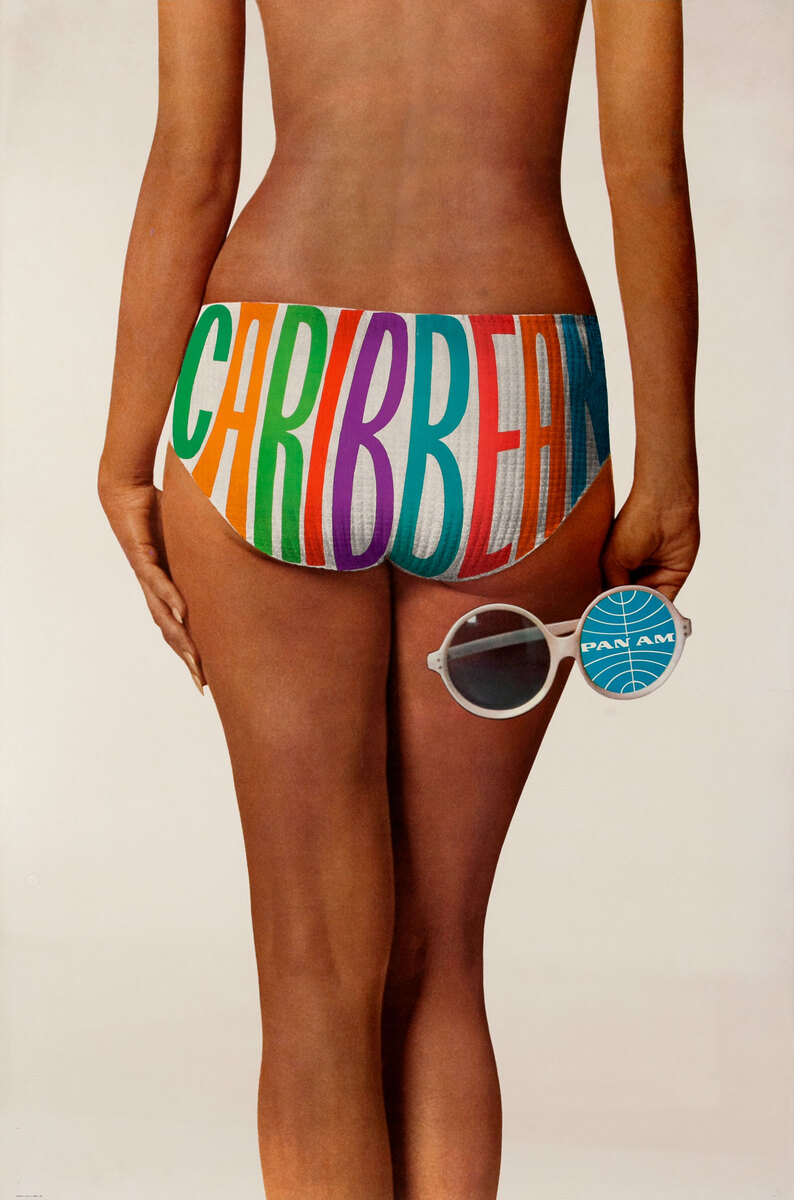 Pan Am Caribbean Original Travel Poster Bikini Bottom