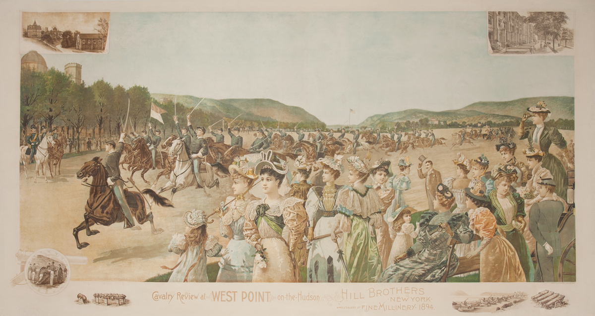 Cavalry Review at West Point On the Hudson, Hill Brothers Fine Millinery Original American Advertising Poster