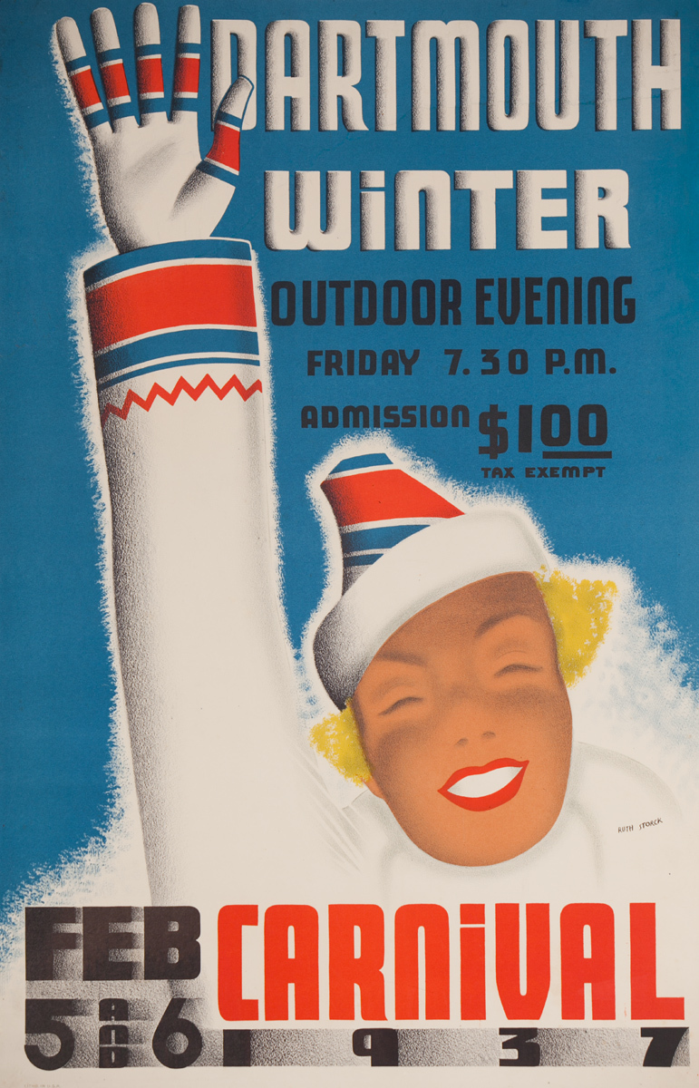 Dartmouth Winter Carnival 1937<br>American Ski Poster with ticket information 