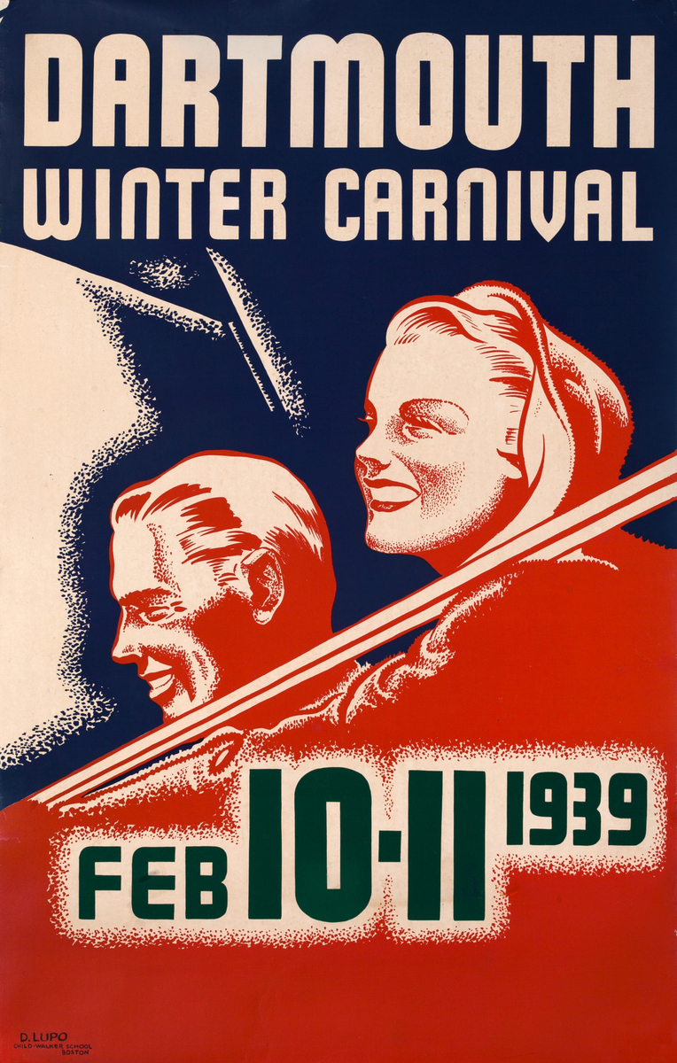 Dartmouth Winter Carnival Original American Ski Poster, 1939 Lupo