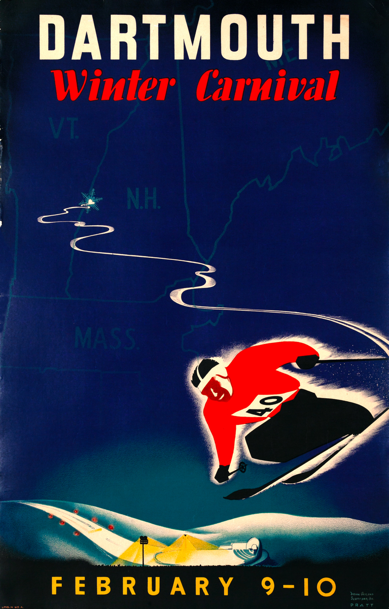 Dartmouth Winter Carnival Original American Ski Poster 1940