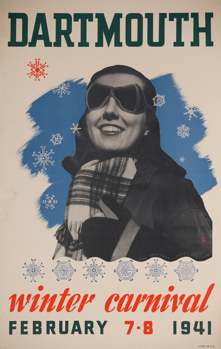 Dartmouth Winter Carnival Original American Ski Poster , 1941 Smallman