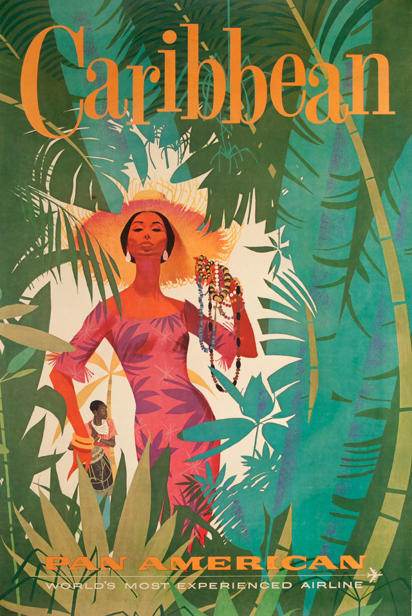 Pan Am The World's Most Experienced Airline, Original Travel Poster Caribbean Woman