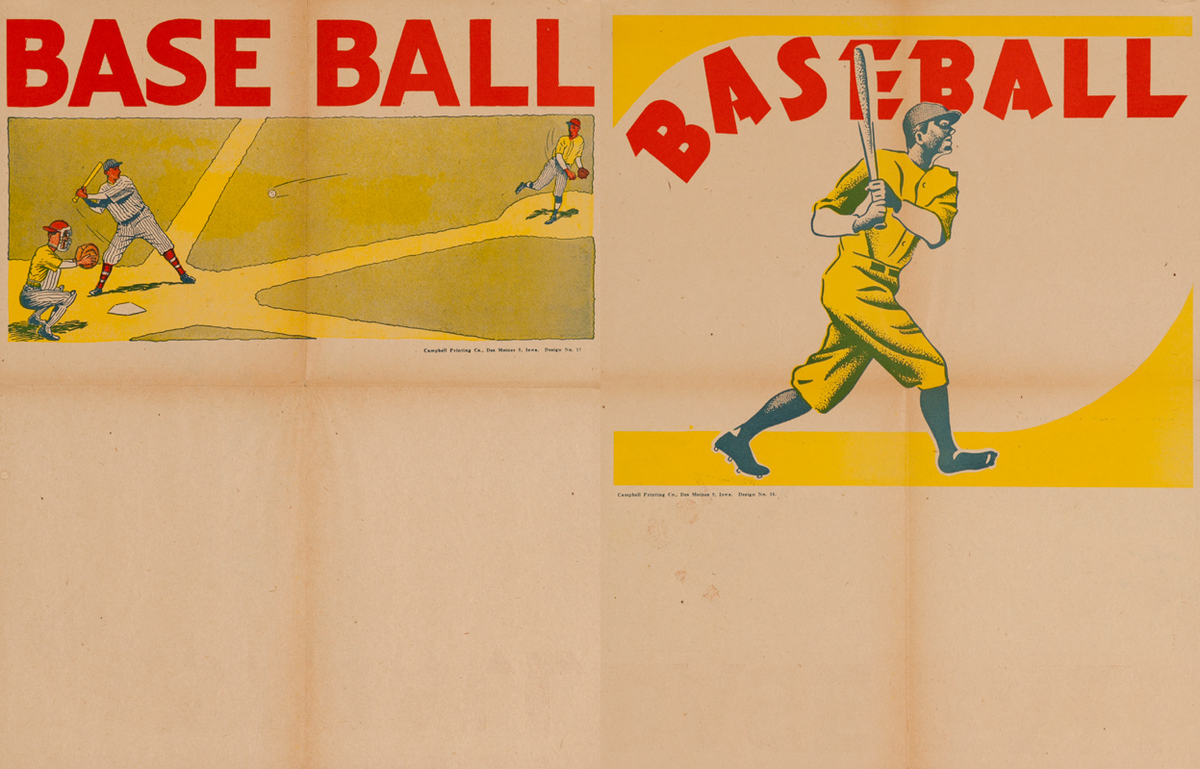 Campbell Print Company Stock Poster, Two Sided, Baseball Batter and Pitcher
