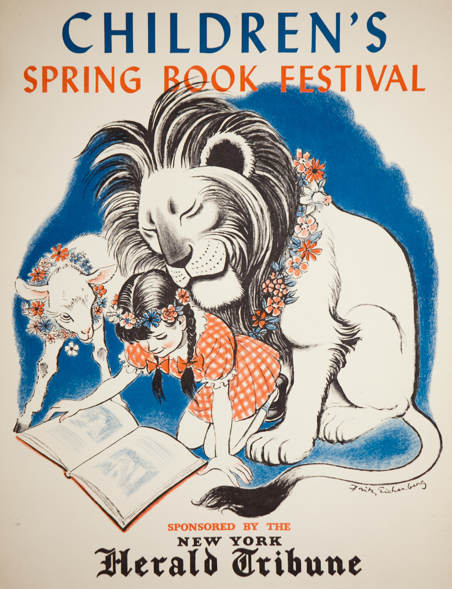 Lion and Lamb, Original Children's Spring Book Festival Poster, New York Herald Tribune
