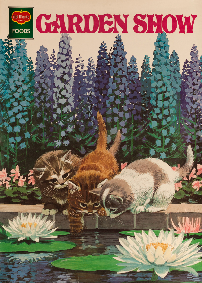 Del Monte Garden Show Original Advertising Poster,3 Kittens Lily Pads