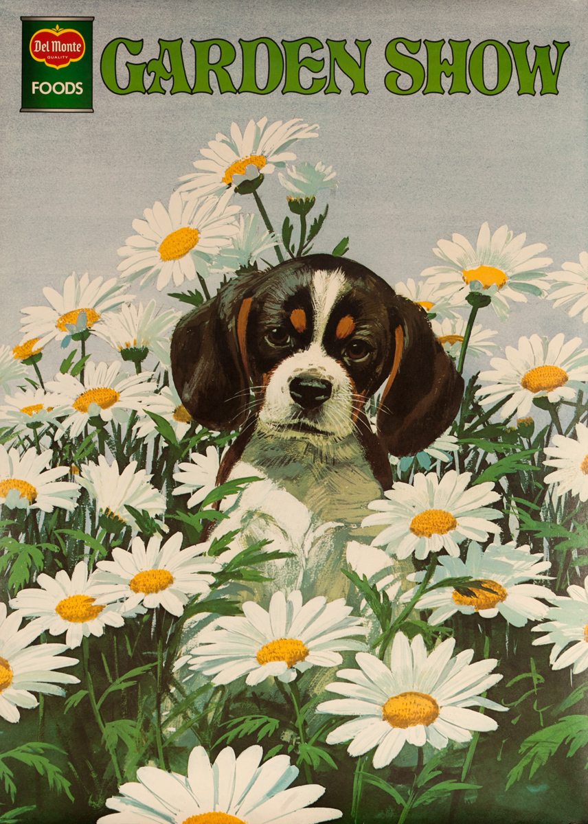 Del Monte Garden Show Original Advertising Poster, Dog with Daisys