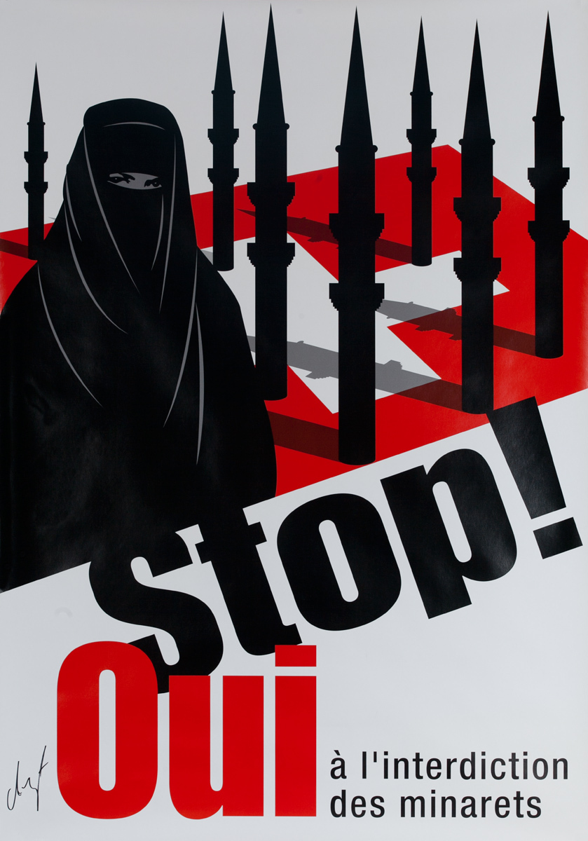 STOP! Oui a l'interdiction des minarets. Original Swiss Political Protest Poster