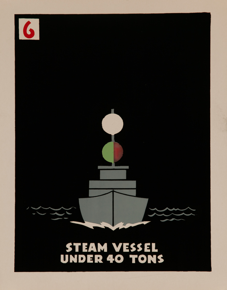 Steam Vessel Under 40 Tons, Original American Naval Training Chart, Running Lights