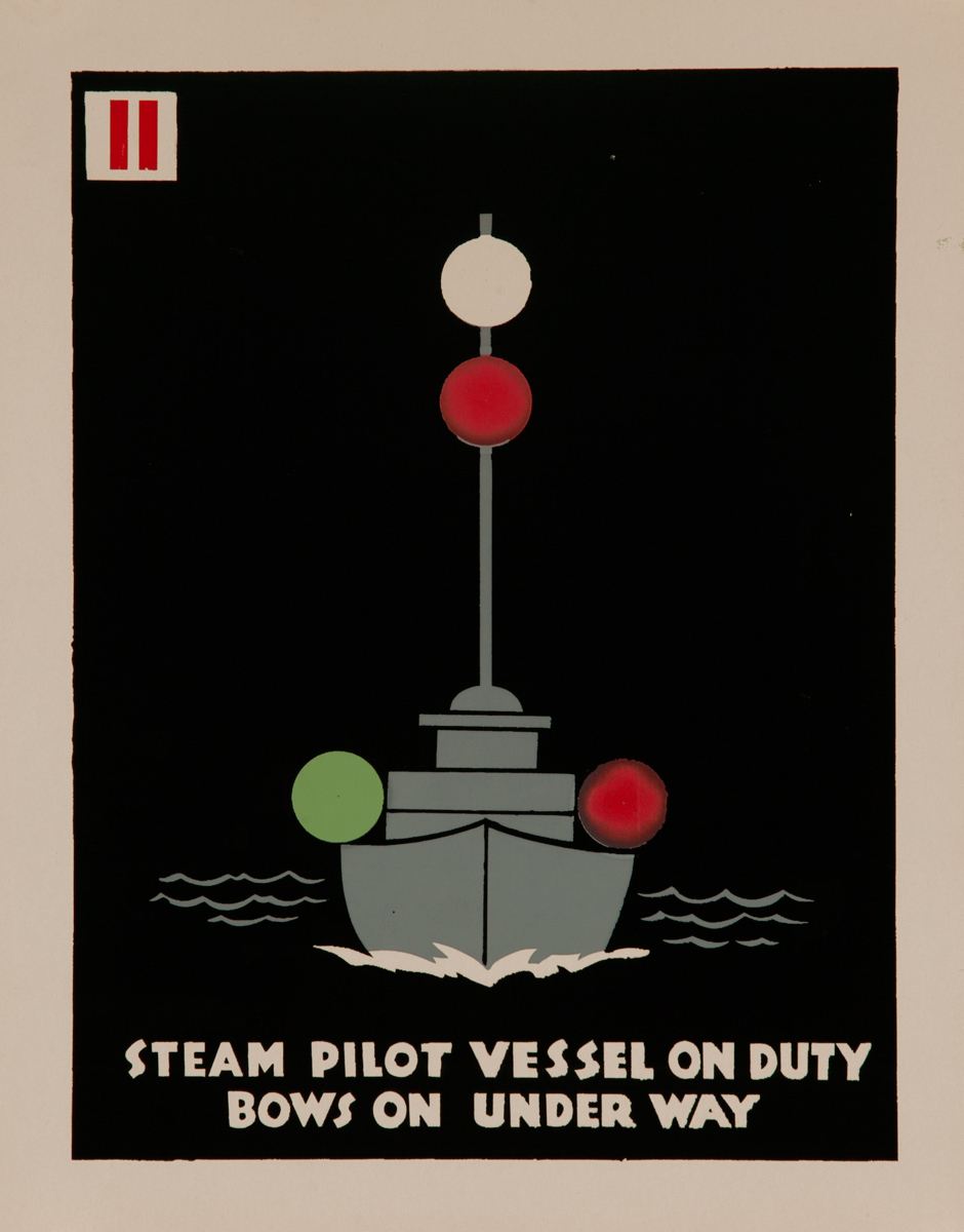 Steam Pilot Vessel On Duty, Bows Under Way, Original American Naval Training Chart, Running Lights