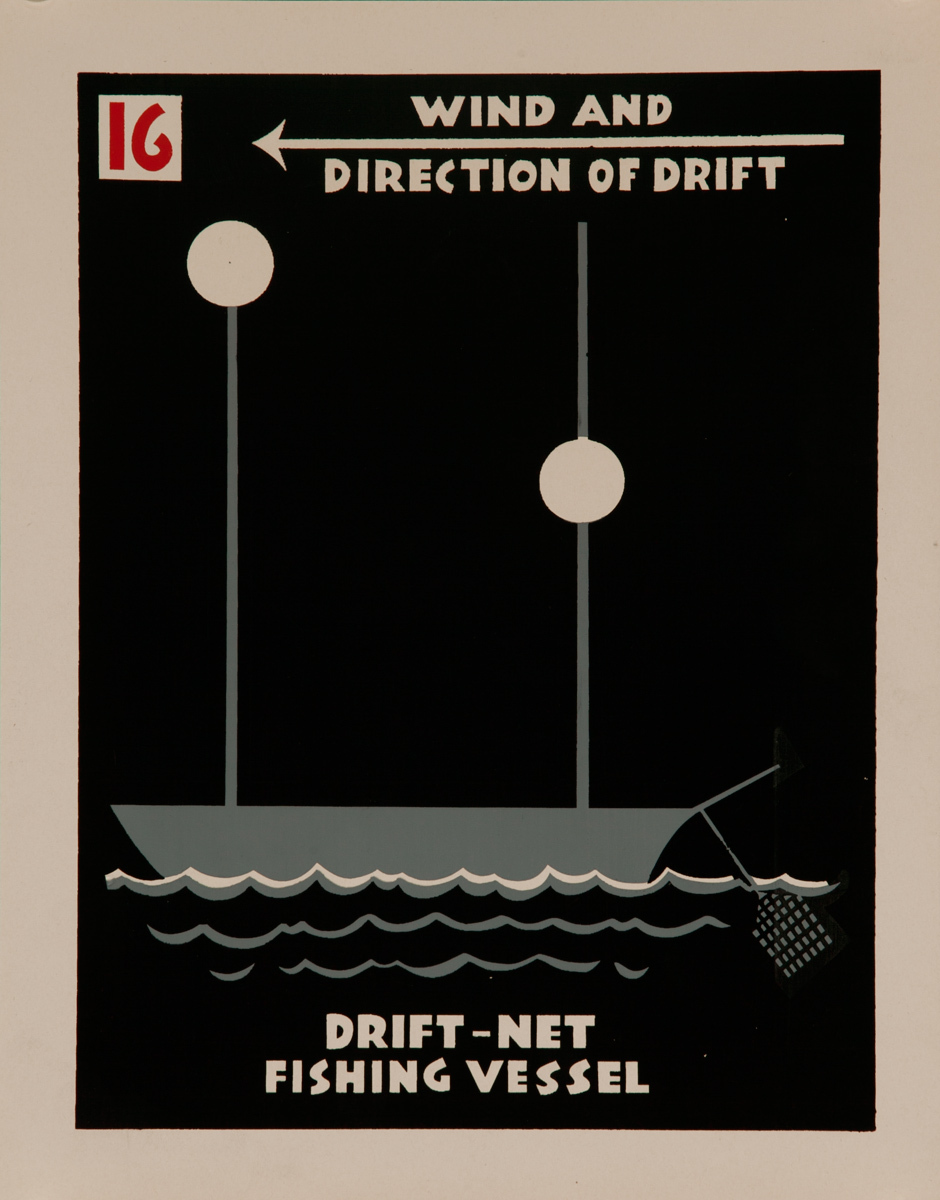 Drift-Net Fishing Vessel, Original American Naval Training Chart, Running Lights