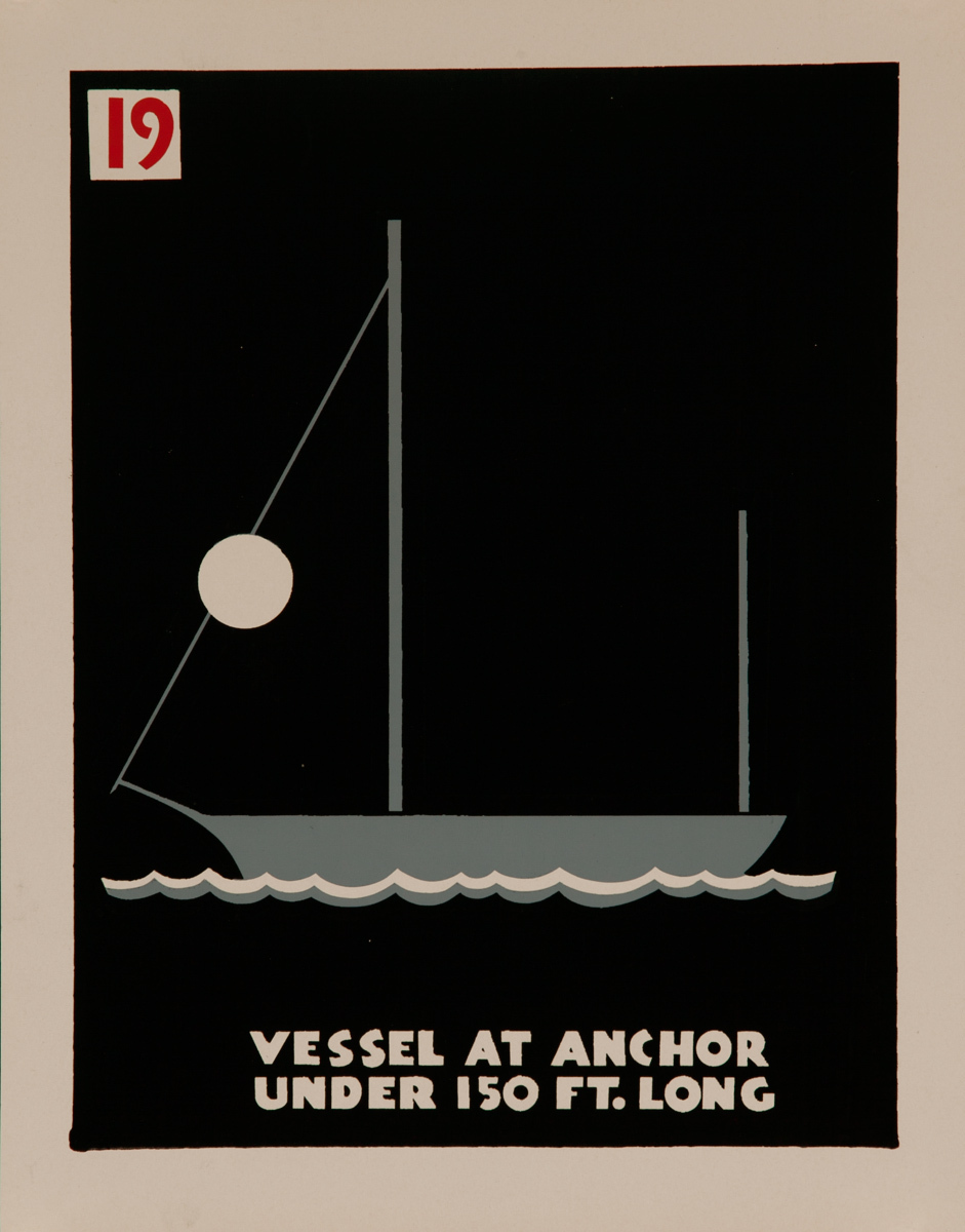 Vessel at Anchor Under 150 Ft. Long, Original American Naval Training Chart, Running Lights