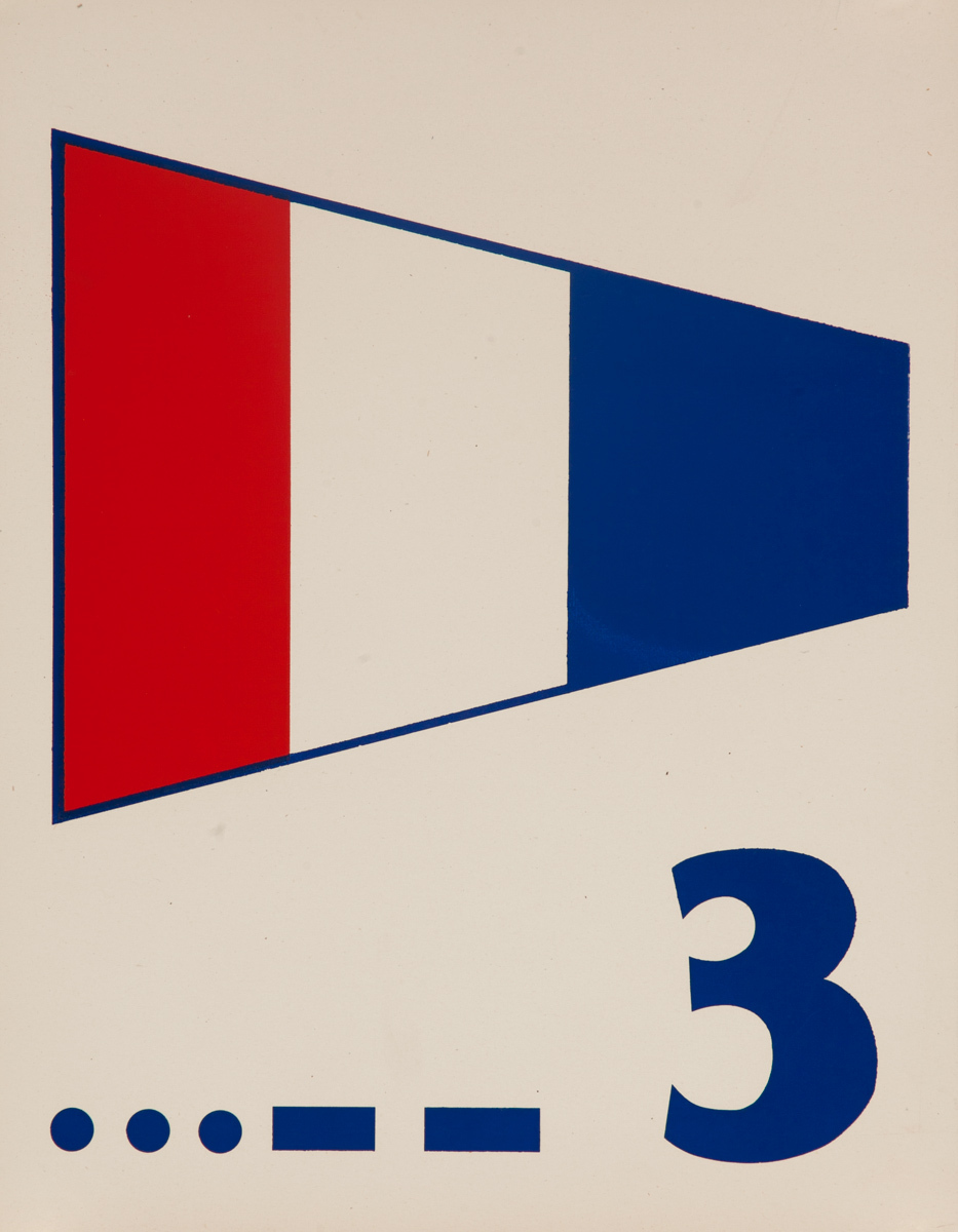 Original Naval Pennant Traning Chart Poster, Numeral 3