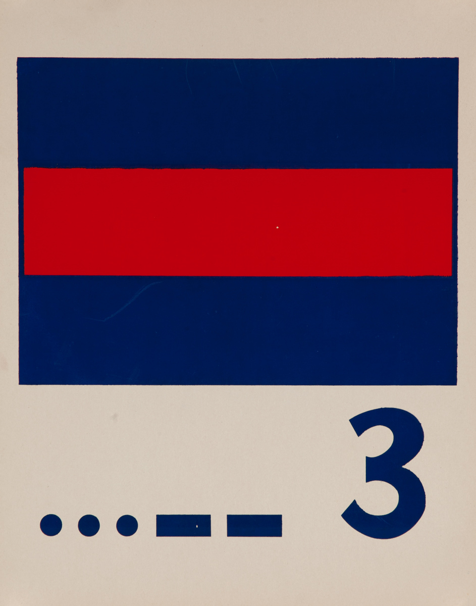 Original Naval Pennant Traning Chart Poster, Numeral 3 Square Flag